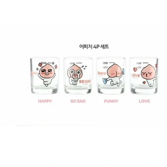 Kakao Friends | Apeach | 4PC SET SOJU GLASS | Shot Glasses | NEW & UNOPENED - Picture 2 of 10